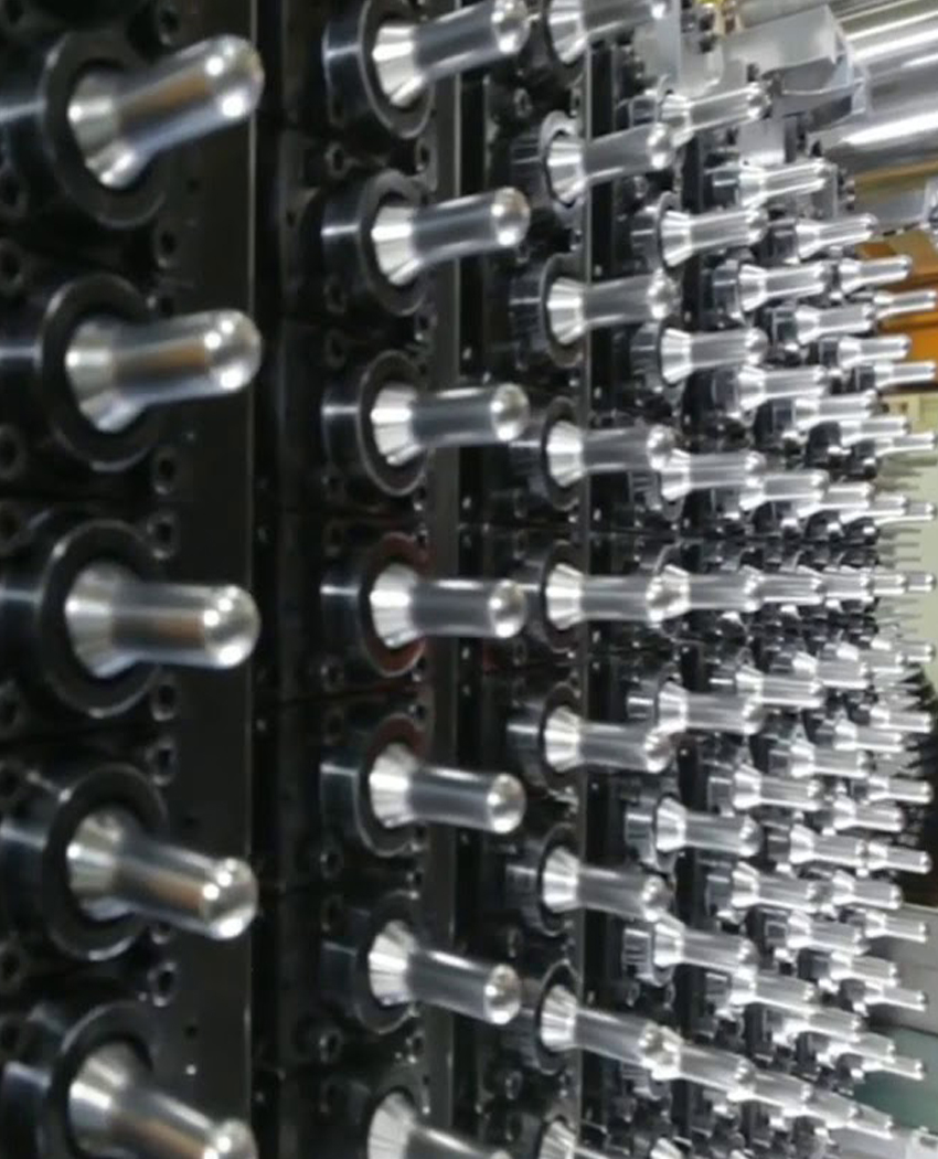 Courier with clipboard and woman looking at delivered water bottles